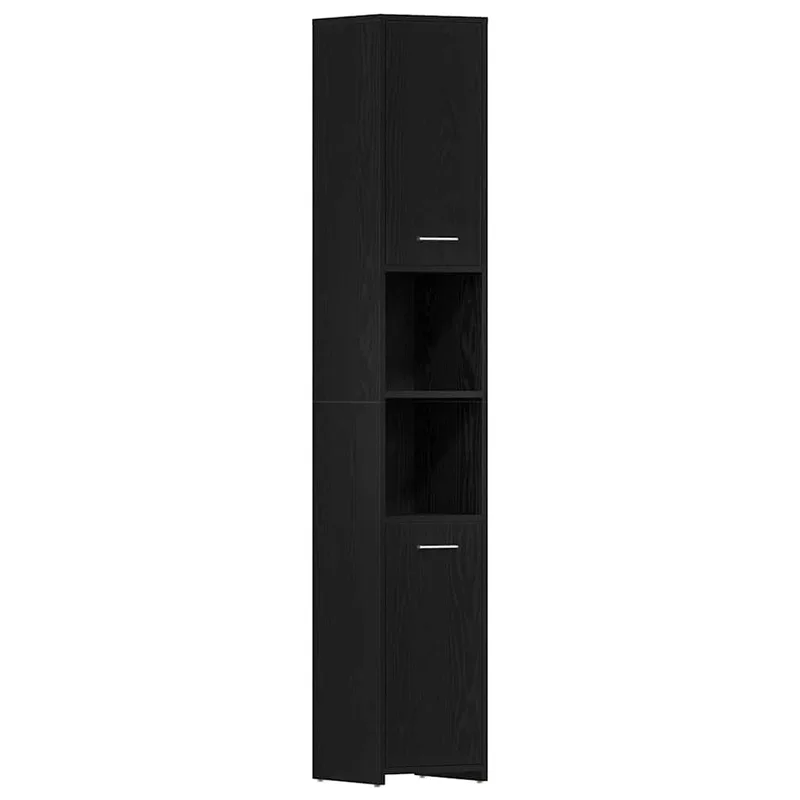 vidaXL Ντουλάπι Μπάνιου Μαύρο Δρυς 30x30x183,5 εκ. από Τεχνητό Ξύλο