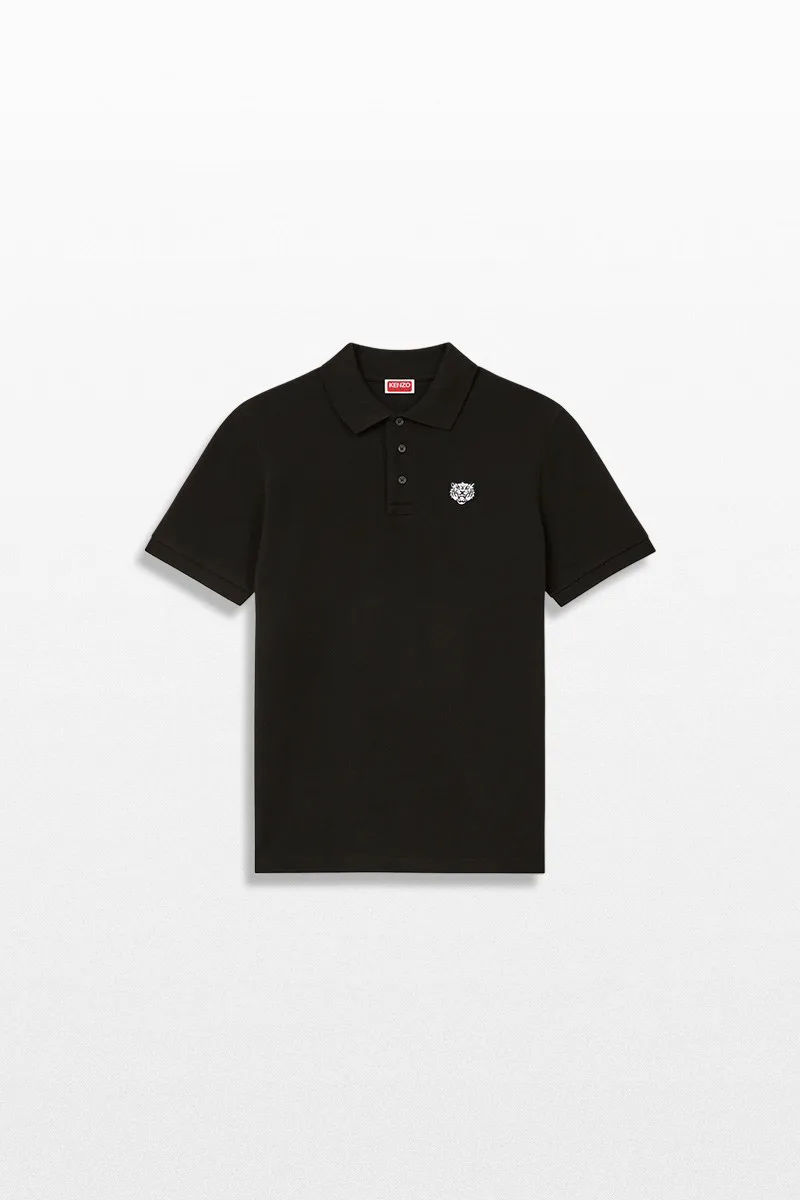 KENZO Ανδρικό Μαύρο 'Happy Tiger' Embroidered Slim Polo In Cotton