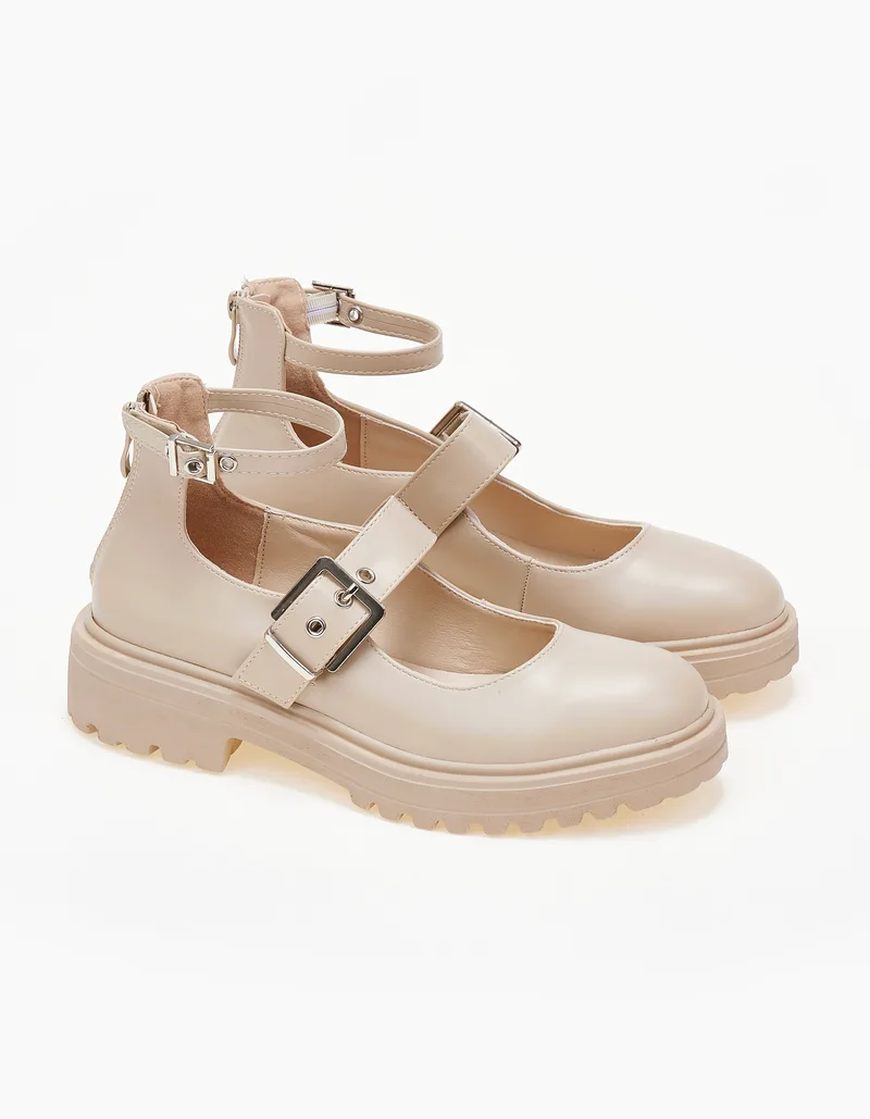 Loafers με μπαρέτες και φερμουάρ - Μπεζ