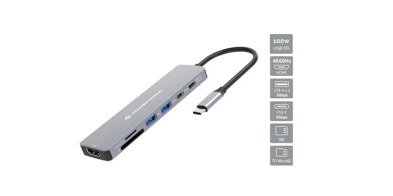 CONCEPTRONIC 7-1 Dock USB-C->HDMI/USB-C/2xUSB-A/+ 25cm gr