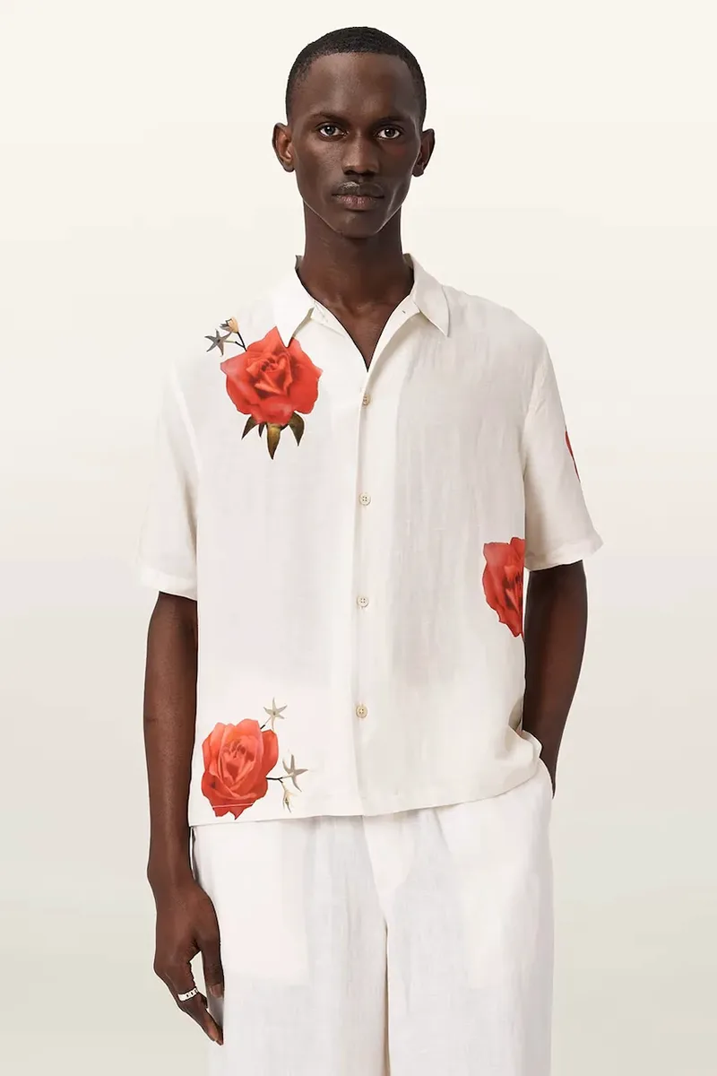 AllSaints πουκάμισο ανδρικό με λινό FLEUR
