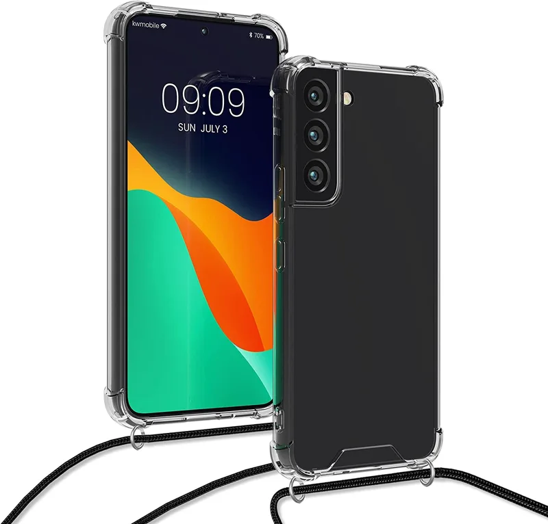 KWmobile Διάφανη Θήκη Σιλικόνης με Λουράκι Λαιμού - Samsung Galaxy S22 5G - Transparent / Black (56759.01)
