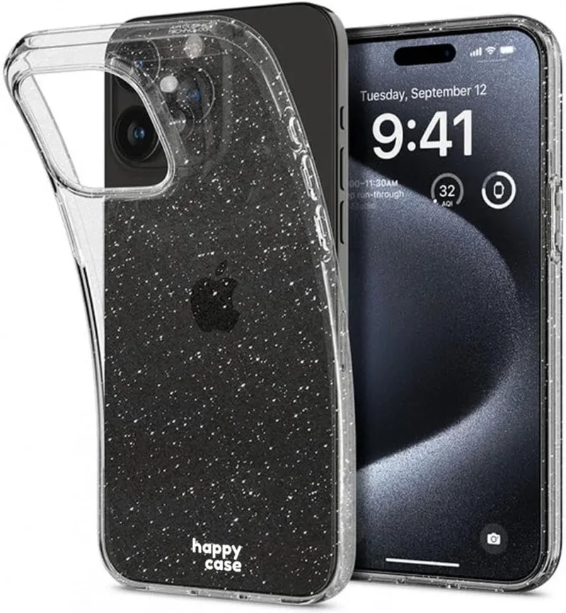 HappyCase Διάφανη Θήκη Σιλικόνης Apple iPhone 15 Pro - Glitter Print (8719246420429)