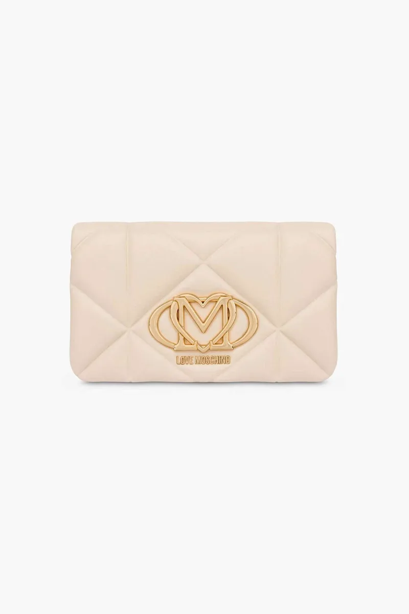 Love Moschino γυναικεία καπιτονέ τσάντα ώμου με μεταλλικό λογότυπο και καρδιά - JC4043PP1OLC0 Κρέμ