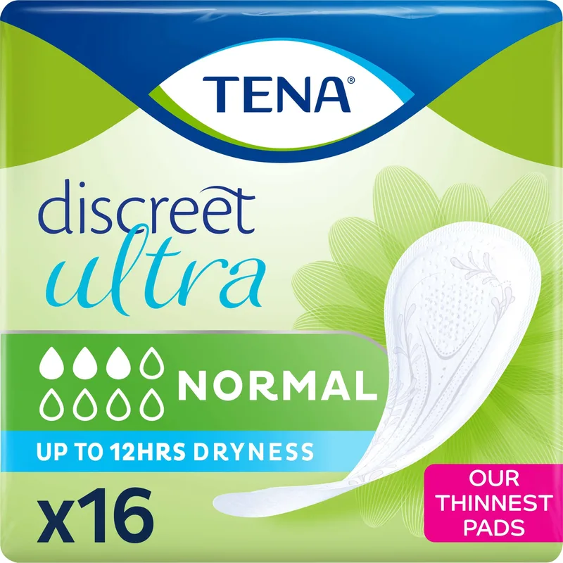 Tena Discreet Ultra Normal Λεπτές Σερβιέτες Χωρίς Άρωμα για Μέτρια Μορφής Ακράτεια 16 Τεμάχια
