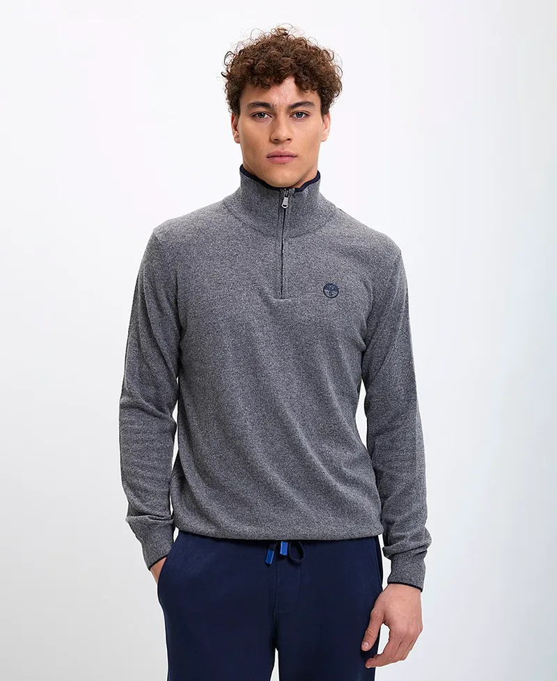 North Sails Ανδρικό Πουλόβερ Ζιβάγκο με Φερμουάρ Regular Fit Γκρι