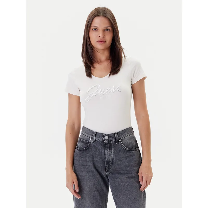 Guess T-Shirt W5YI46 J1314 Εκρού Slim Fit