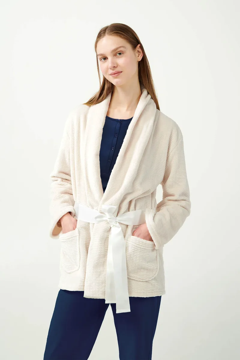 Vamp Υπόλευκη Σταυρωτή Fleece Ρόμπα