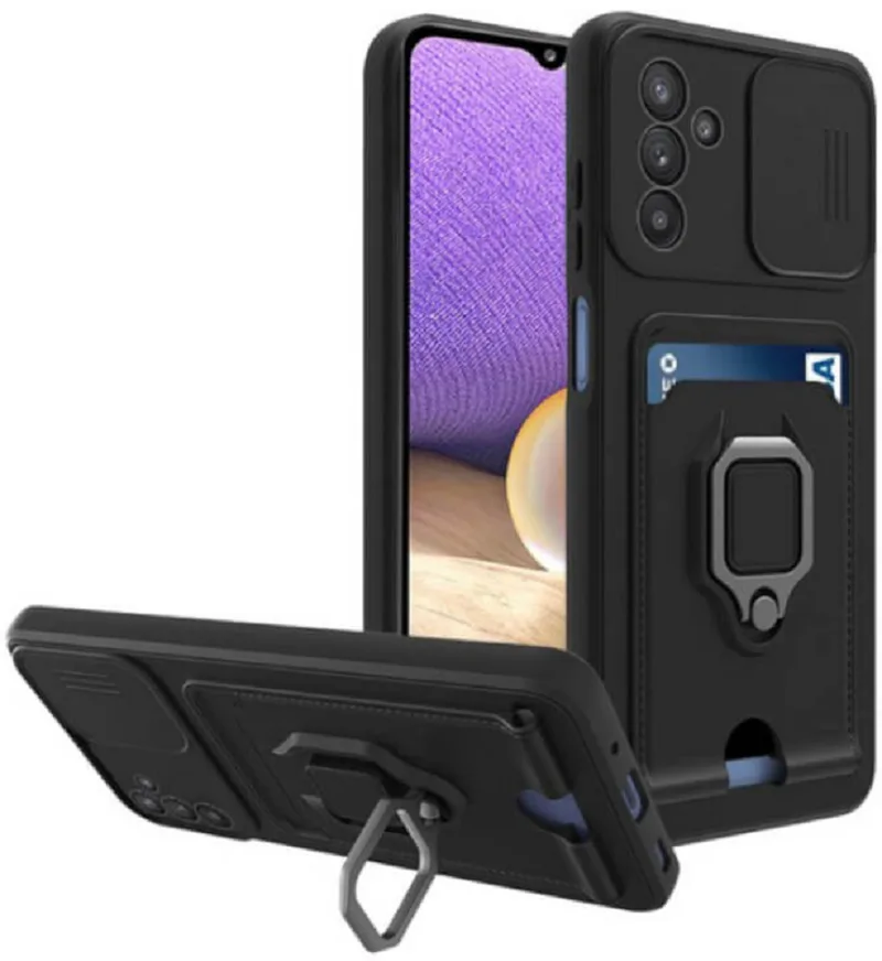 Bodycell Multifunction - Ανθεκτική Θήκη Samsung Galaxy A34 με Λουράκι Λαιμού / Κάλυμμα Κάμερας / Ring Holder / Υποδοχή Κάρτας - Black (5206015018558)