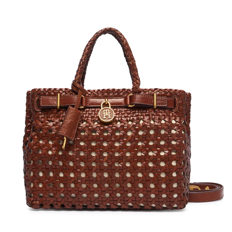 Τσάντα Tommy Hilfiger American Icon Mini Tote Braided AW0AW18734 Καφέ