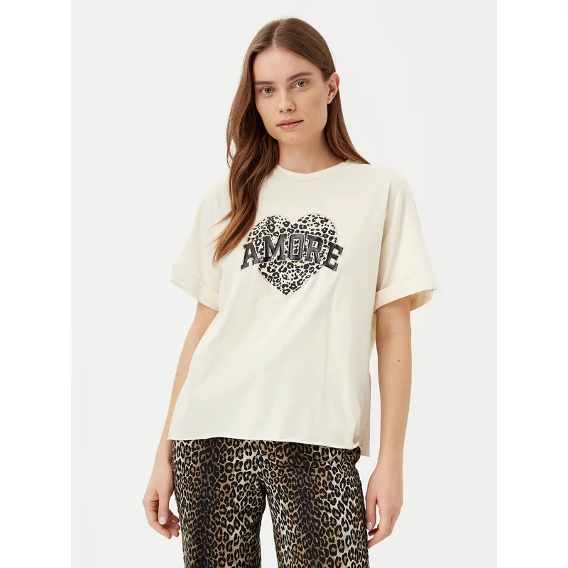 ONLY T-Shirt Lucy 15339887 Μπεζ Loose Fit