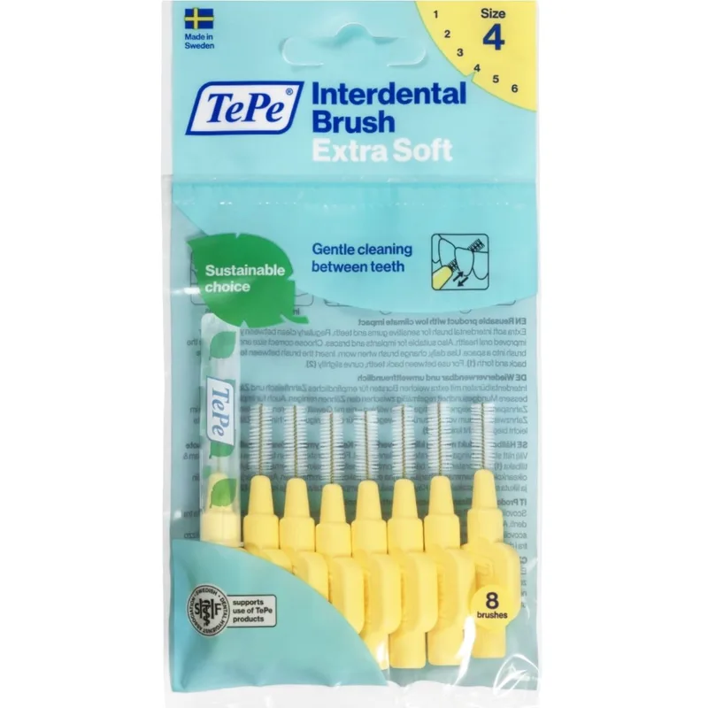TePe Interdental Brush Extra Soft Μεσοδόντια Βουρτσάκια με Μαλακές Ίνες για Ευαίσθητα Δόντια & Ούλα 8 Τεμάχια - Size 4 (0.7mm)