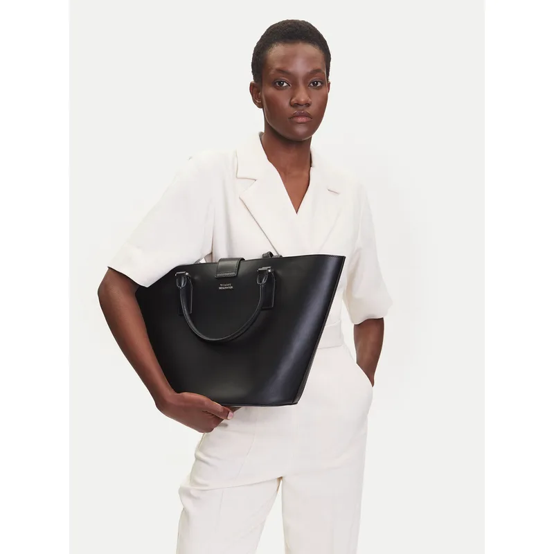 Τσάντα Tommy Hilfiger Heritage Leather Tote AW0AW17209 Μαύρο