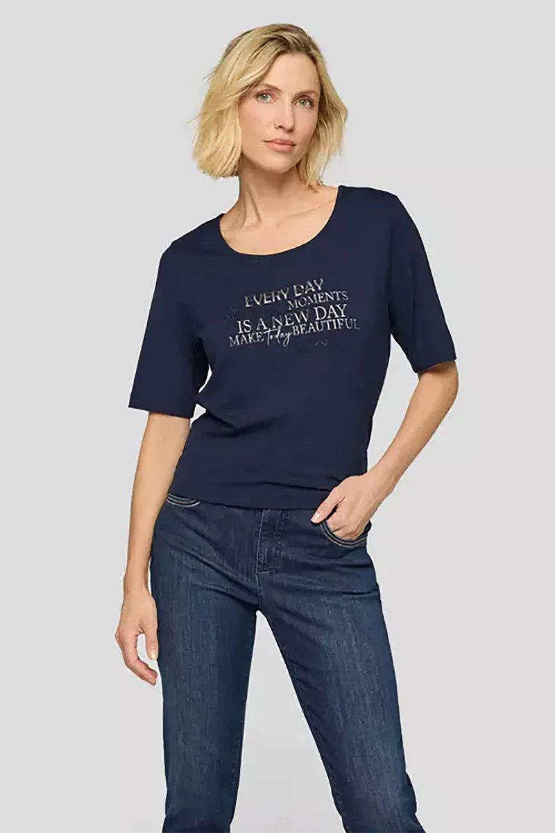 Rabe γυναικείο T-shirt με lettering - 56-114329 Μπλε Σκούρο