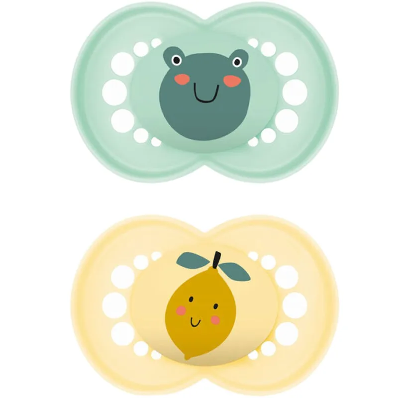 Mam Original Soother 6-16m Ορθοδοντική Πιπίλα με Θηλή Σιλικόνης Φιλική προς το Δερματάκι του Μωρού με Πρακτική Θήκη Μεταφοράς, 2 Τεμάχια Κωδ 150SUc - Λαχανί / Κίτρινο