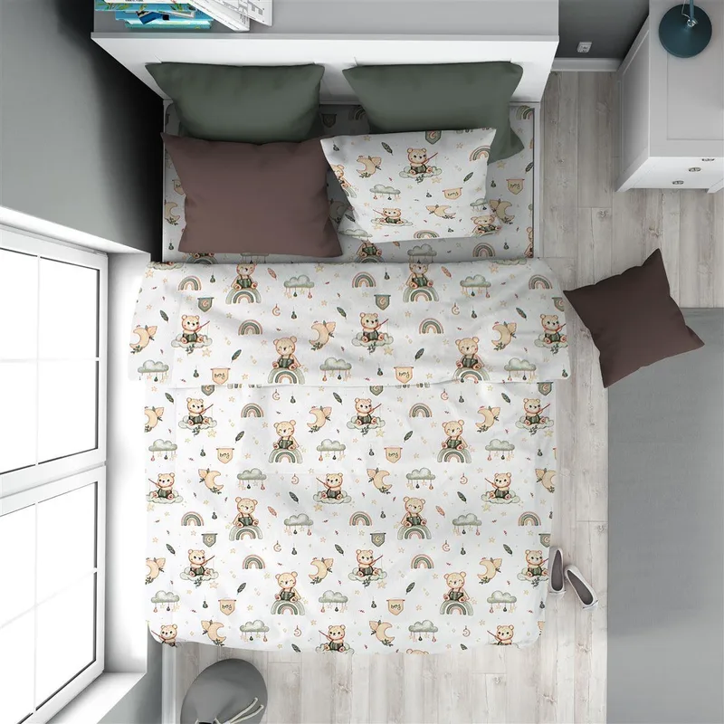 Παιδική Παπλωματοθήκη Μονή Dimcol Cloudy Bear 581 160x240 White-Olive