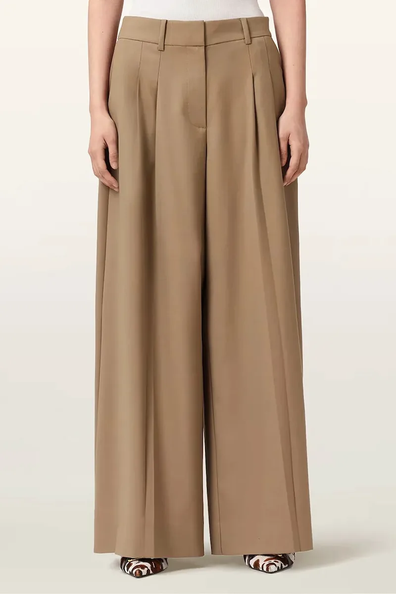AllSaints παντελόνι wide leg γυναικείο με μαλλί POPPY