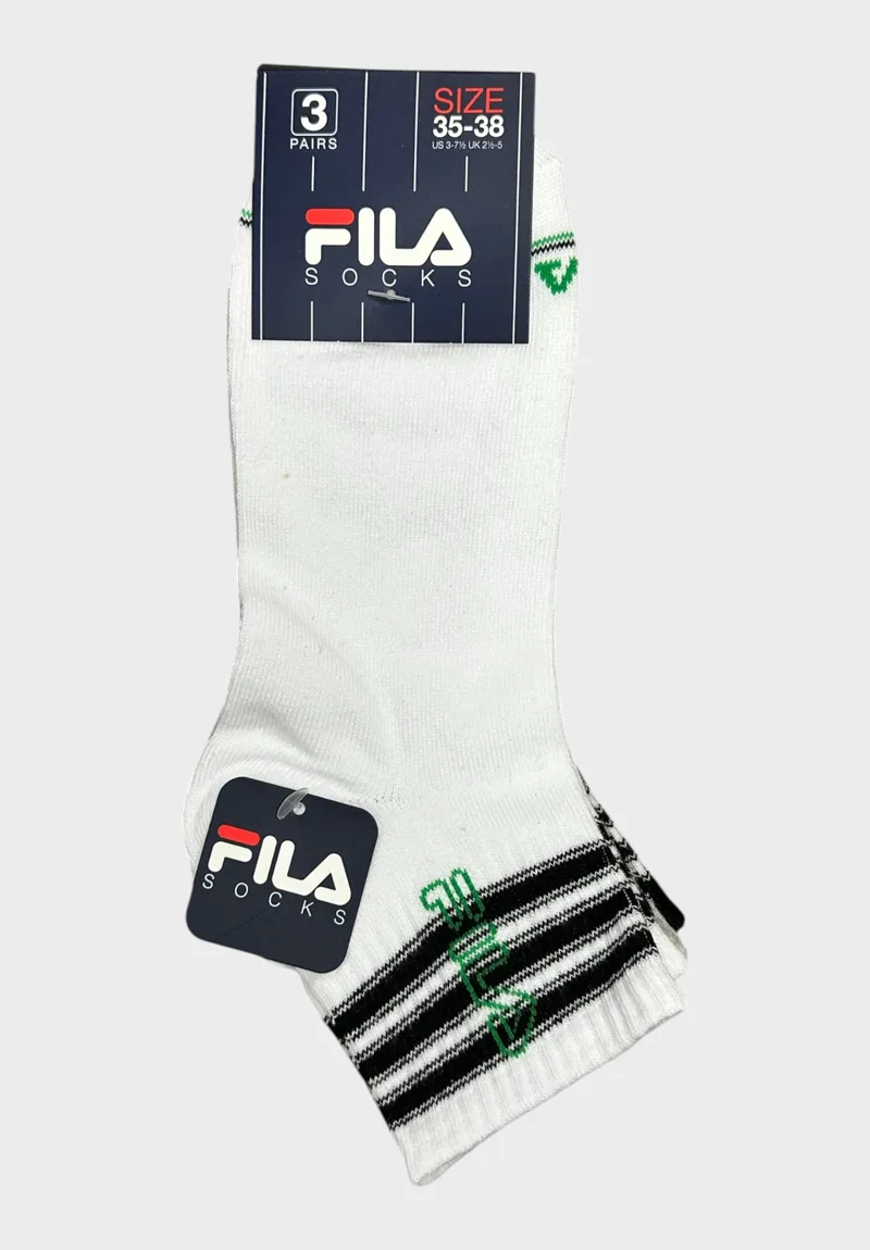 Παιδικές Κάλτσες Αγοριών FILA Ημίκοντες 3pack Λευκό/Γκρι/Μαύρο με Ρίγες F2116-353-Πολύχρωμο