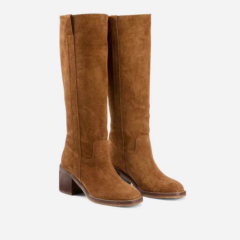 Μπότες από nubuck με φαρδύ τακούνι