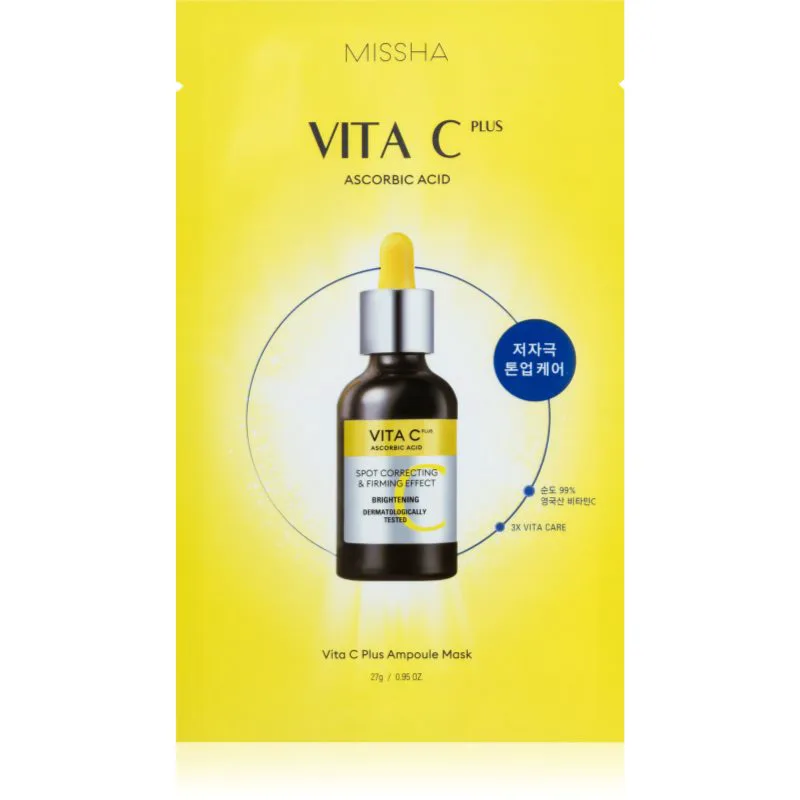 Missha Vita C Plus λαμπρυντική υφασμάτινη μάσκα λάμψης με βιταμίνη C 27 γρ
