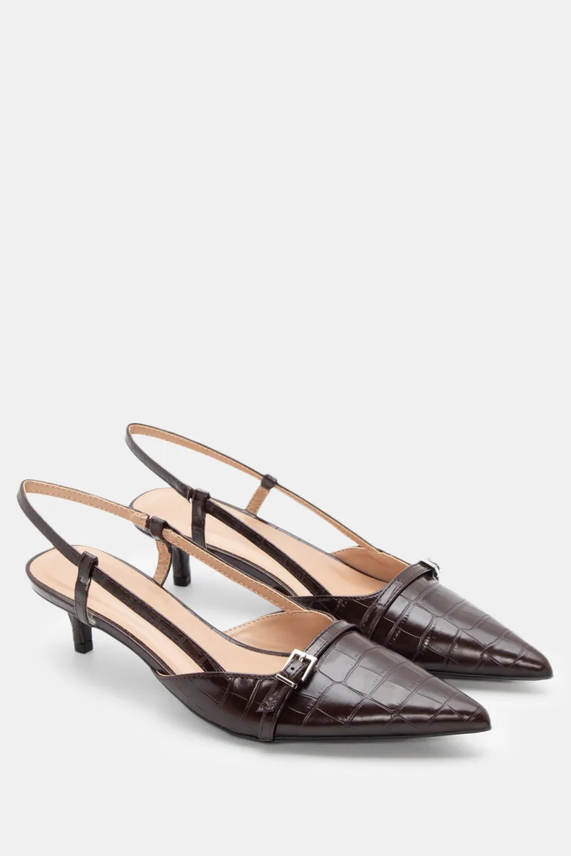 Γόβες Μυτερές Slingback Croco - Καφέ