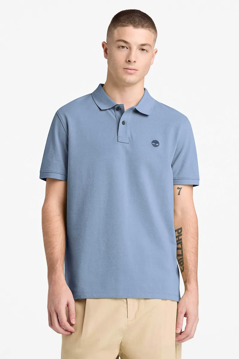 Timberland ανδρική μπλούζα πόλο πικέ με κεντημένο logo tree Regular Fit "Millers River" - TB0A6VDPB881 Γκρι Γαλάζιο