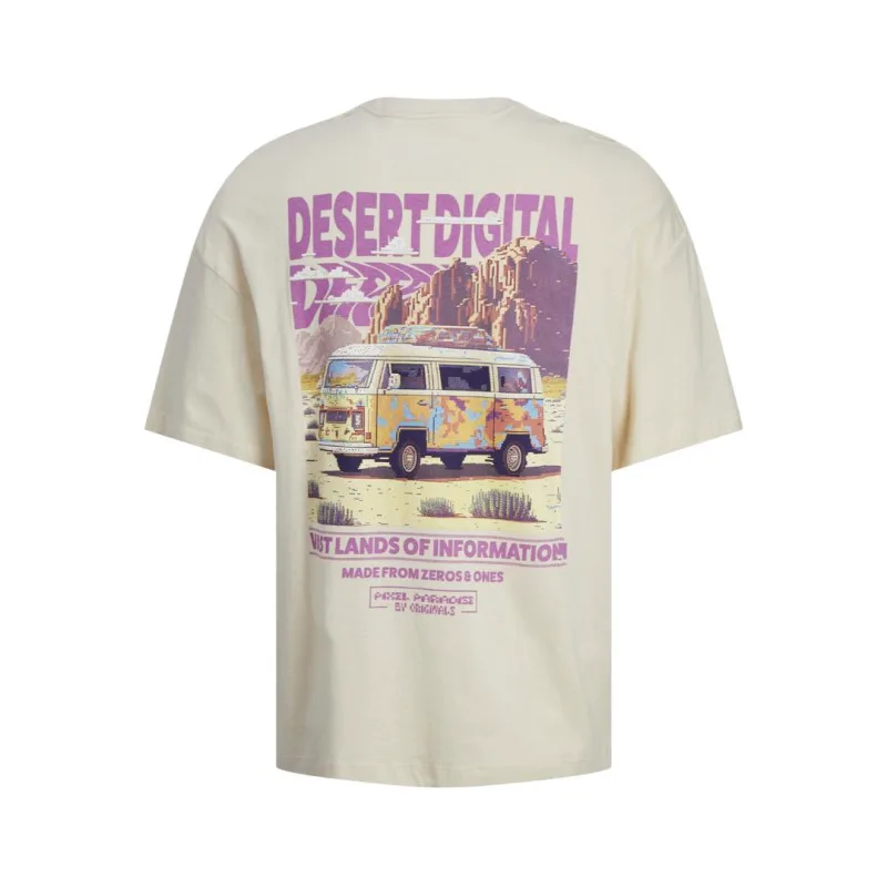 Jack & Jones "Pixel Paradise" T-shirt σε Plus fit γραμμή,με μεταξοτυπία στο στήθος και την πλάτη - Buttercream