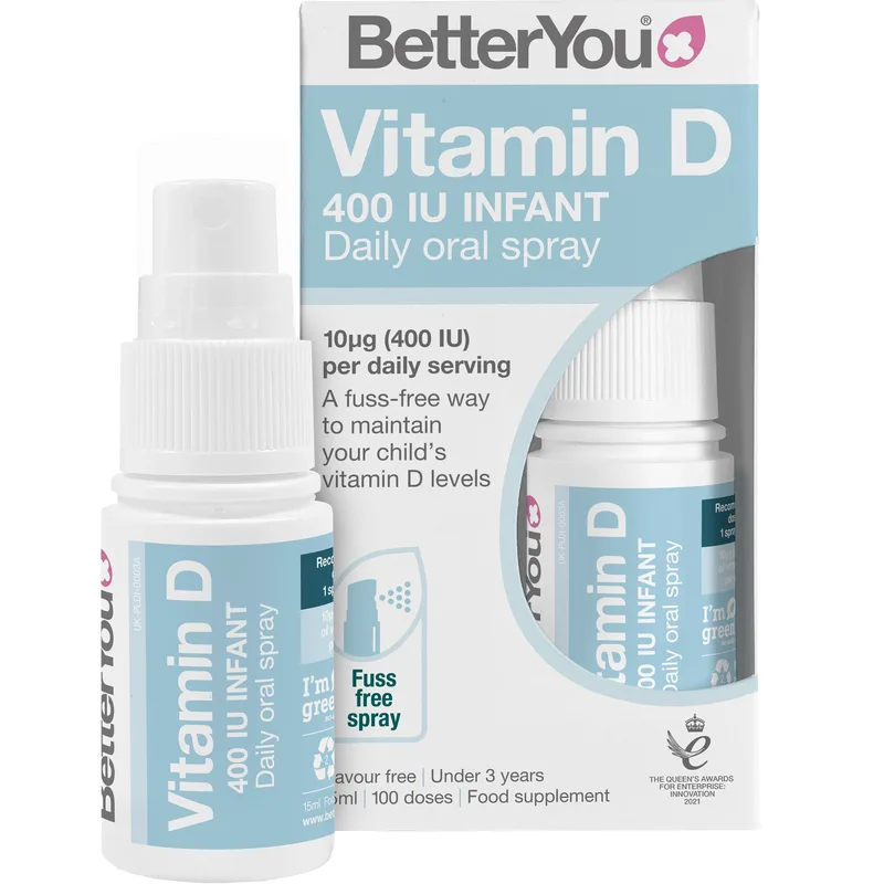 BetterYou Vitamin D 400IU Infant Daily Oral Spray Συμπλήρωμα Διατροφής Βιταμίνης D3 για Βρέφη Κάτω των 3 Ετών σε Μορφή Spray για Σωστή Ανάπτυξη, Καλή Υγεία Οστών, Δοντιών & Ενίσχυση Ανοσοποιητικού Χωρίς Γεύση 15ml