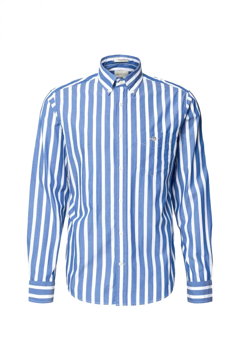 GANT ΠΟΥΚΑΜΙΣΟ ΡΙΓΕ REG CLASSIC POPLIN WIDE STRIPE ΜΠΛΕ-ΛΕΥΚΟ