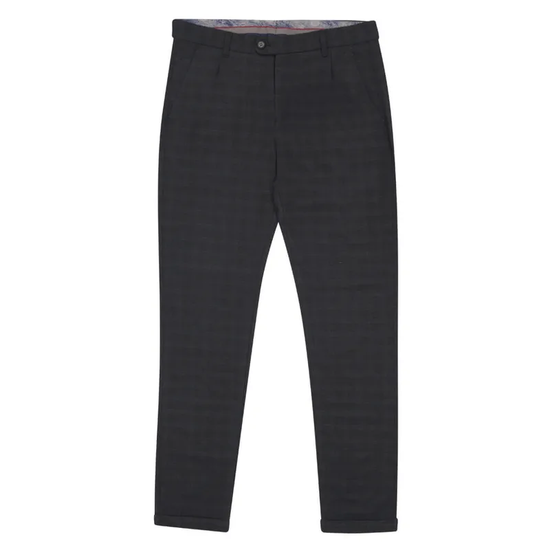 Υφασμάτινο Παντελόνι Καρό Ανθρακί (Comfort Fit)