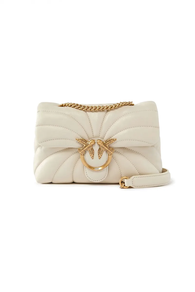 PINKO ΤΣΑΝΤΑΚΙ LOVE PUFF MINI CL SHEEP NAPPA BUTTERFLY QUILT ΛΕΥΚΗ-ANTIQUE GOLD