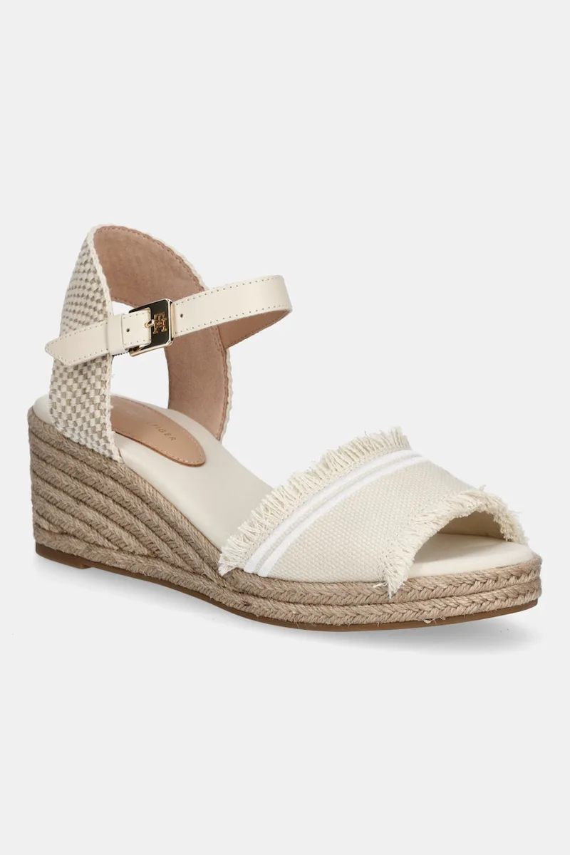 Πέδιλα Tommy Hilfiger FRINGE CANVAS MEDIUM WEDGE