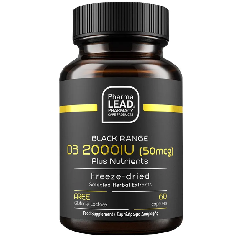 Pharmalead Black Range D3 2000IU (50mcg) Συμπλήρωμα Διατροφής Βιταμίνης D3, Κ1 & Λυοφιλιωμένα Φυτικά Εκχυλίσματα για Ενίσχυση του Ανοσοποιητικού Καλή Υγεία Οστών & Δοντιών 60caps