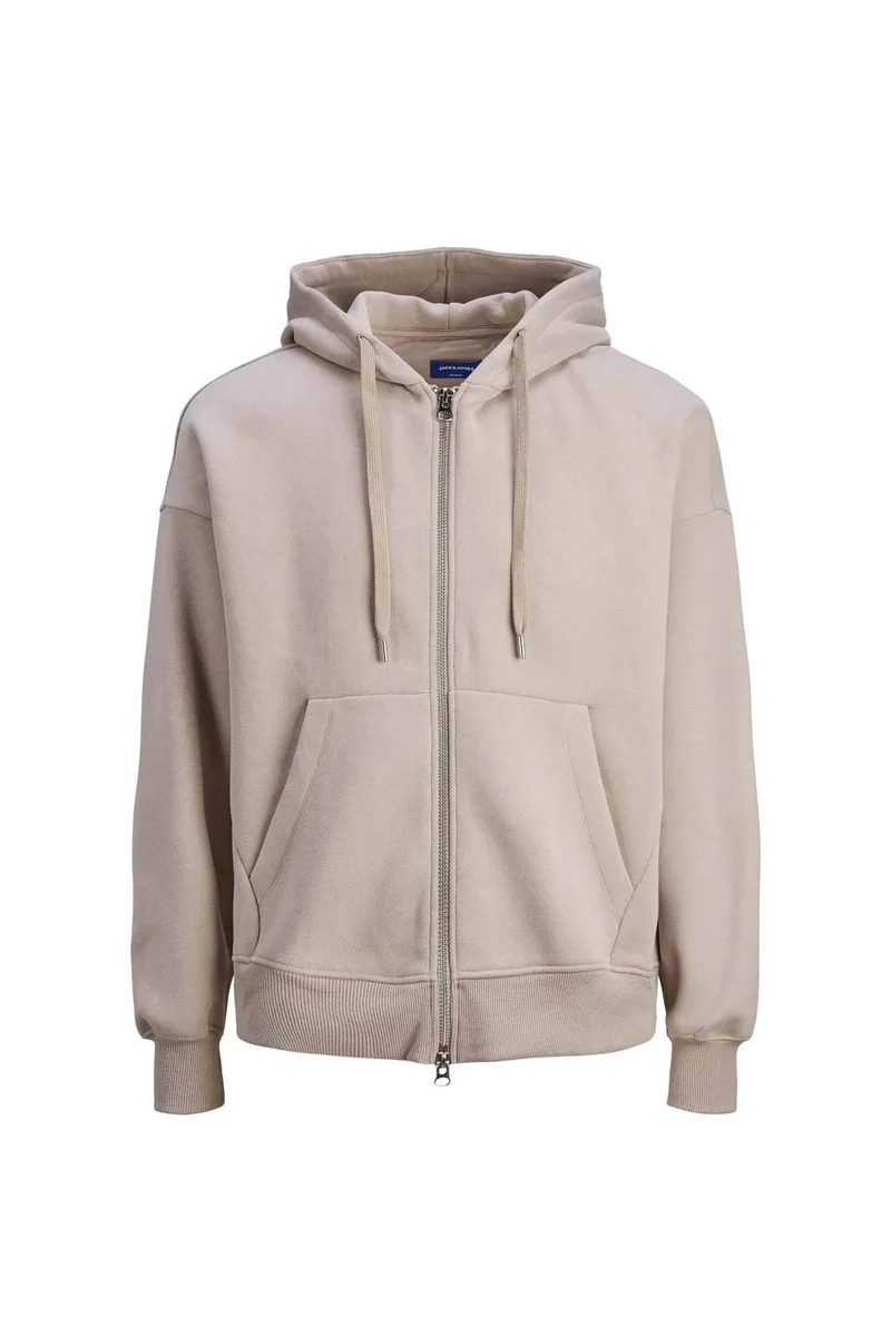 JACK & JONES ανδρική ζακέτα φούτερ μονόχρωμη με κουκούλα Regular Fit - 12242506 Μπεζ