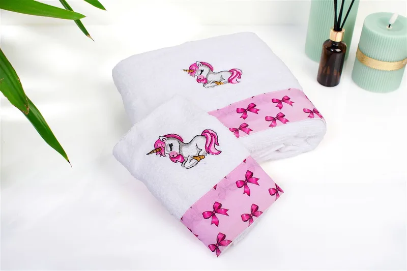 Σετ Πετσέτες 2τμχ Βαμβακερές Unicorn 188 White-Pink DimCol
