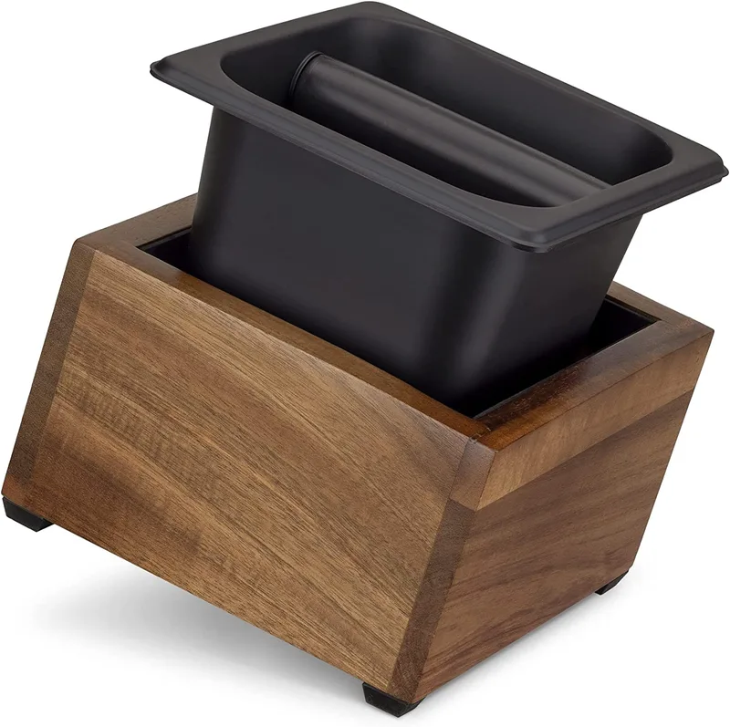 Navaris Coffee Knock Box - Δοχείο Χτυπήματος Κλείστρου Καφέ από Ξύλο Ακακίας και Ανοξείδωτο Ατσάλι - 18 x 17 x 11cm - Black / Brown (54693.02)