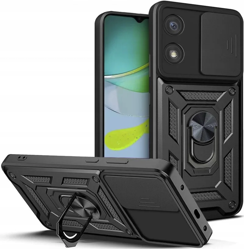 Techsuit CamShield - Ανθεκτική Θήκη με Κάλυμμα για την Κάμερα & Μεταλλικό Ring Holder - Motorola Moto E13 - Black (5949419070592)