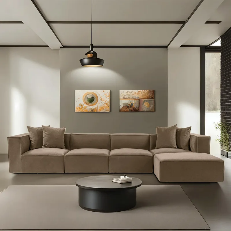 Γωνιακός Καναπές Sora (L1-O1-O1-1R-Pouffe ) - Brown 560Are2201 (350x65x190)