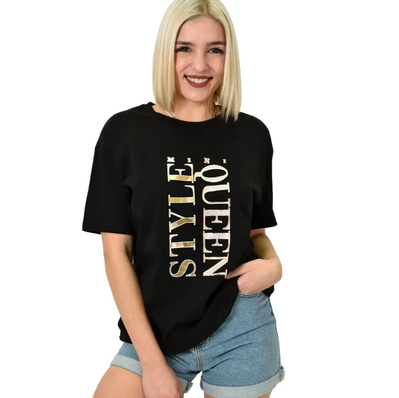 Γυναικείο T-shirt με σχέδιο STYLE QUEEN Μαύρο 23164