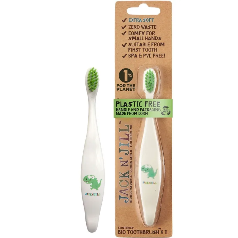 Jack n' Jill Biodegradable Kids Toothbrush Extra Soft Βρεφική Οδοντόβουρτσα από Άμυλο Καλαμποκιού Κατάλληλη από την Πρώτη Οδοντοφυΐα, με Σχέδιο Δεινόσαυρος 1 Τεμάχιο