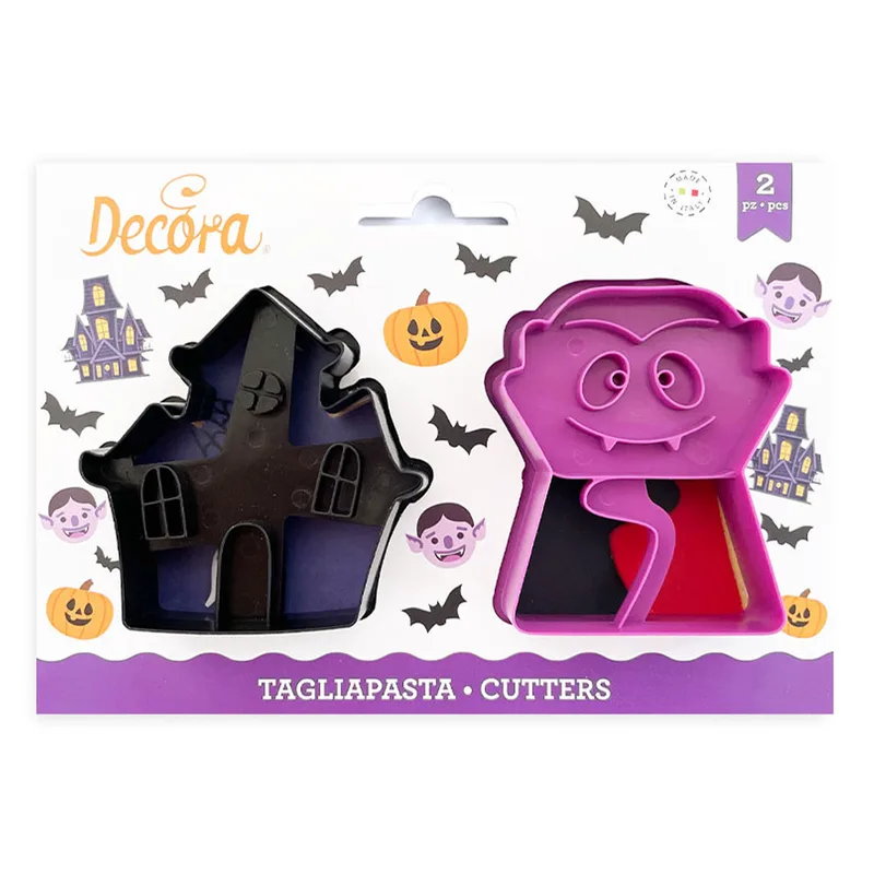 VAMPIRE PLASTIC COOKIE CUTTERS SET OF 2 PCS 6/8 X H 2,2 CM HALLOWEEN
