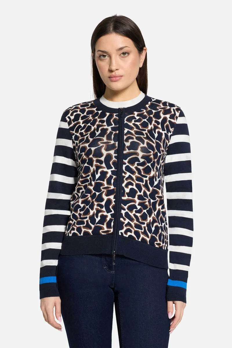 So Cosy γυναικεία ζακέτα με animal και ριγέ print - 5266/8221 Μπλε Σκούρο