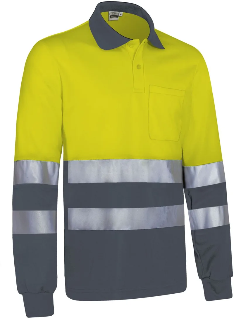 Hi-Vis Μακρυμάνικο Polo SNAKE Valento POVASNAAC Fluo Yellow-Cement Grey