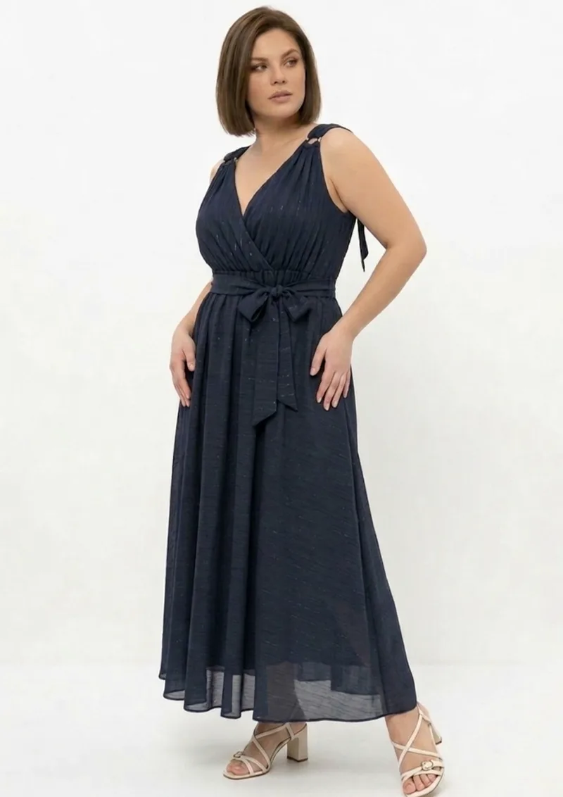 Maxi lurex φόρεμα με κρίκο σε σκούρο μπλε χρώμα plus size