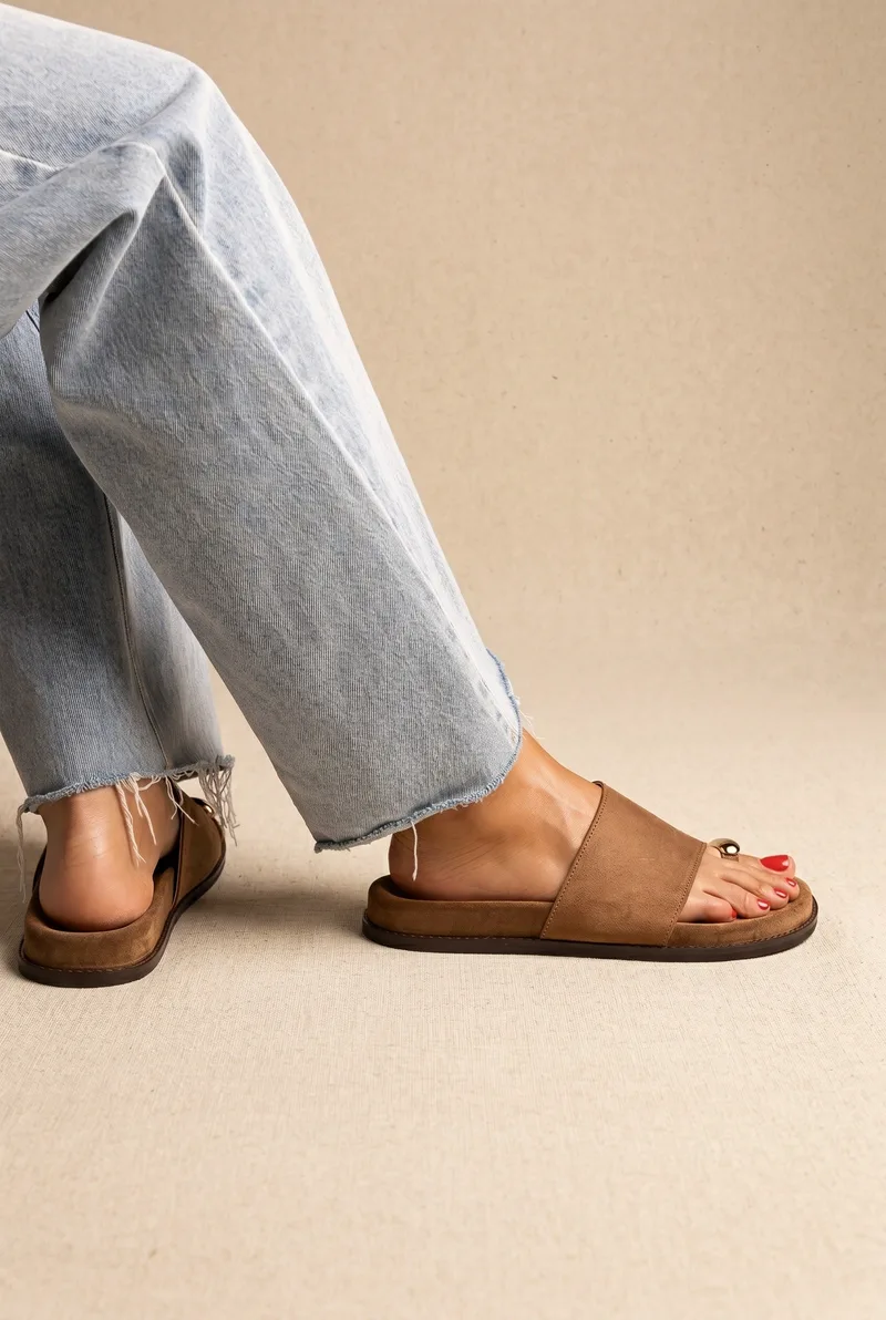 IRIS Toe Ring Flatform Sandals - KYA - Taupe Σουέτ
