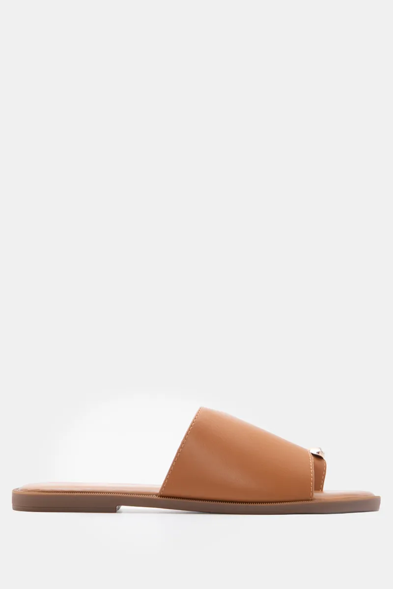 LUIGI DESIGN - Flat Σανδάλια με Μεταλλική Λεπτομέρεια & Strass - Κάμελ