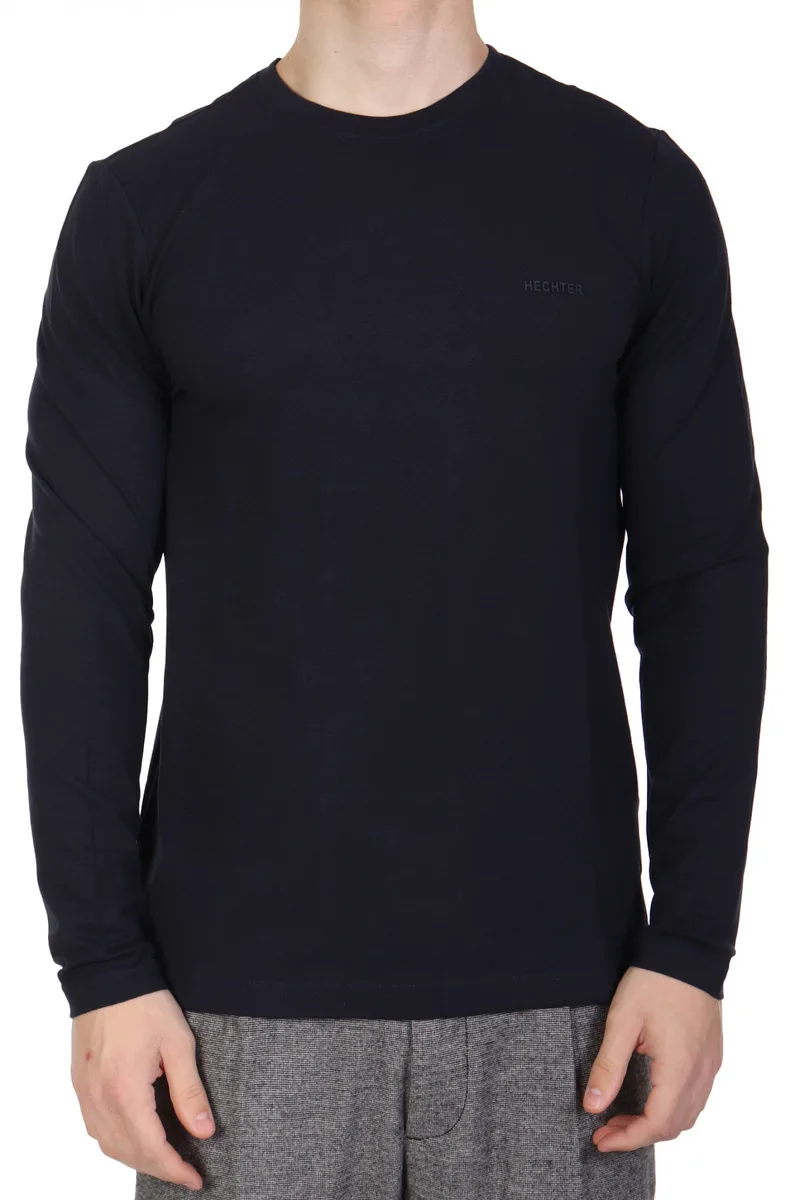 HECHTER T-SHIRT JERSEY LS LOGO ΜΠΛΕ ΣΚΟΥΡΟ