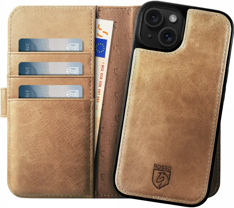 Κόκκινο Elite - MagSafe Δερμάτινη Θήκη / Πορτοφόλι - Apple iPhone 15 Plus - Light Brown (8719246419997)