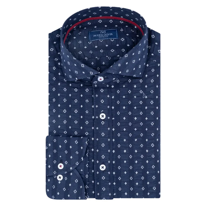 Superior Πουκάμισο Μπλε με Λευκούς Ρόμβους 100% Fine Cotton (Modern Fit)