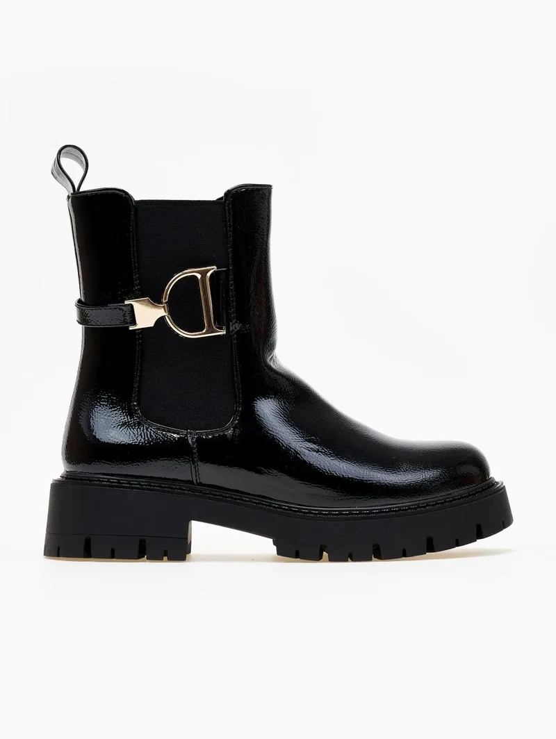 Patent Chelsea Boots Buckle - 168-562 - Black